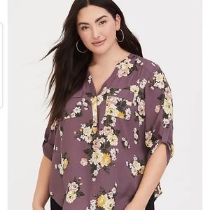 Torrid Purple 3x HARPER GEORGETTE PULLOVER 3/4 SLEEVE BLOUSE